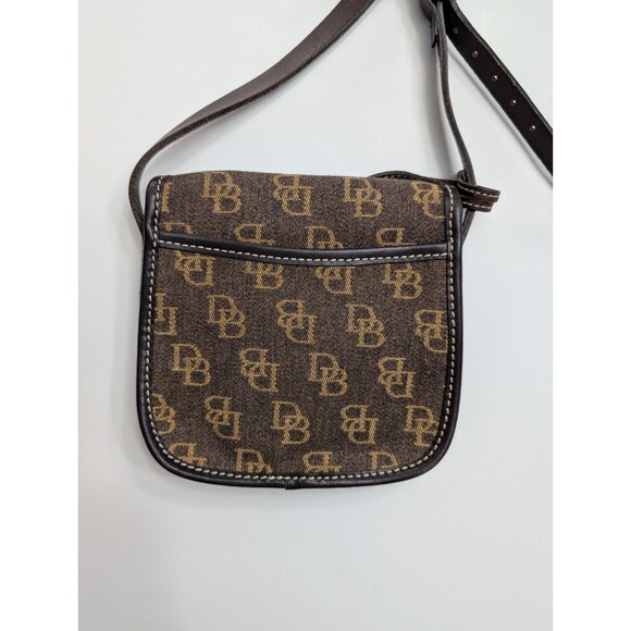Vtg Dooney & Bourke Brown Monogram Coated Canvas DB Logo Crossbody Mini Bag - Picture 6 of 8
